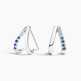 Blue Gemstone Unique Split Huggie Earrings