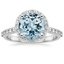 Aquamarine Halo Diamond Ring with Side Stones (1/3 ct. tw.) in 18K White Gold