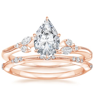 14K Rose Gold Camellia Diamond Ring with Alena Diamond Ring