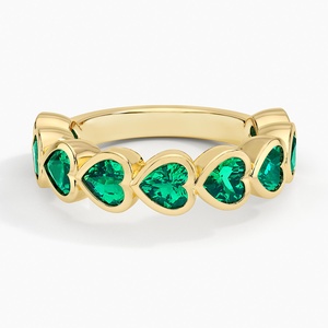 14K Yellow Gold Heart Shaped Lab Emerald Bezel Ring