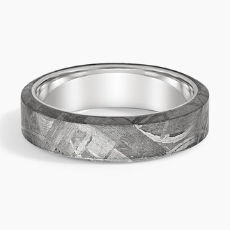 Beveled Edge Meteorite and Tungsten Wedding Ring