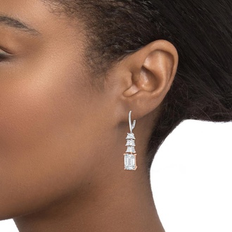 Luxe Lab Created Emerald and Trapezoid Diamond Earrings