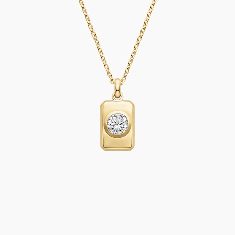 Diamond Dog Tag Necklace 1/10 ct tw Round 14K Yellow Gold