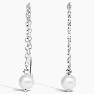 Cultured Pearl Chain Threader Earrings (5mm) - Brilliant Earth