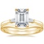 18K Yellow Gold Tapered Baguette Diamond Ring with Petite Curved Wedding Ring
