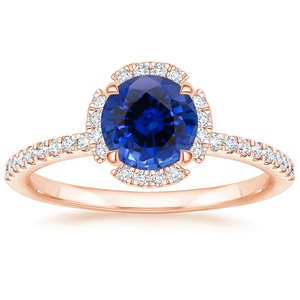 Sapphire Quadrille Halo Diamond Ring in 14K Rose Gold