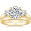 18K Yellow Gold Three Stone Trellis Diamond Ring with 2mm Comfort Fit Wedding Ring