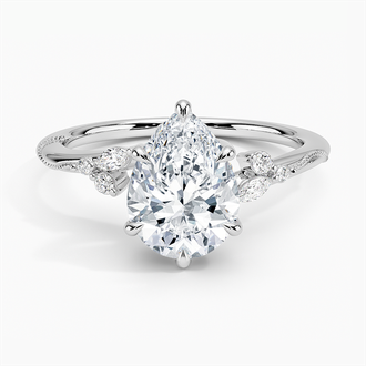 18K White Gold Camellia Milgrain Diamond Ring