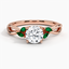 14K Rose Gold Willow Ring With Lab Emerald Accents, smalltop view