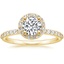 Round 18K Yellow Gold Shared Prong Halo Diamond Ring