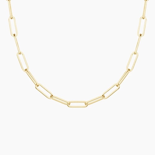 Large Paper Clip Chain Necklace 14K Gold