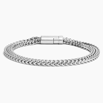 Mens Silver Double Foxtail Chain Bracelet