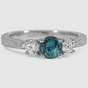 Aquamarine Antique Scroll Three Stone Trellis Diamond Ring (1/3 ct. tw ...