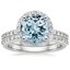 18KW Aquamarine Halo Diamond Ring with Side Stones (1/3 ct. tw.) with Petite Shared Prong Diamond Ring (1/4 ct. tw.), smalltop view