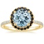 Yellow Gold Aquamarine Waverly Diamond Ring with Black Diamond Accents