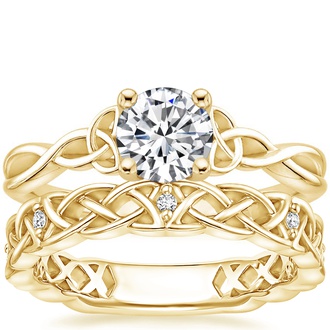 18K Yellow Gold Entwined Celtic Love Knot Ring with Celtic Knot Diamond Ring