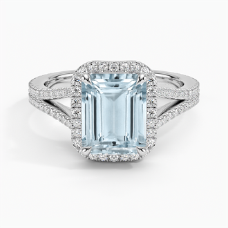 Aquamarine Fortuna Halo Diamond Ring (1/2 ct. tw.)