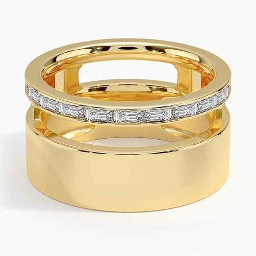 18K Green Gold Cigar Band Natural Diamond Ring Size 6.5