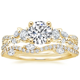 18K Yellow Gold Three Stone Luxe Willow Diamond Ring with Luxe Winding Willow Diamond Ring