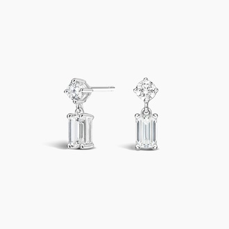 Emerald Diamond Drop Earrings in 18K White Gold