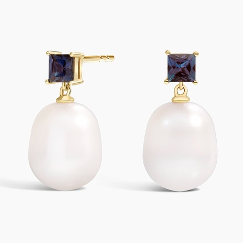 Gigi Lab Alexandrite and Baroque Cultured Pearl Earrings - Brilliant