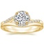 18K Yellow Gold Chamise Halo Diamond Ring (1/5 ct. tw.) with Petite Curved Wedding Ring