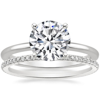 18K White Gold Four-Prong Petite Comfort Fit Ring with Whisper Eternity Diamond Ring