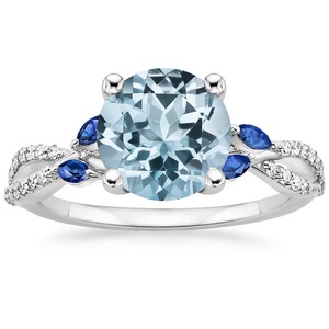 Aquamarine Luxe Willow Sapphire and Diamond Ring (1/8 ct. tw.) in 18K ...