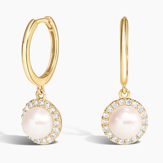 Emilia Cultured Pearl and Diamond Drop Huggie Earrings - Brilliant Earth