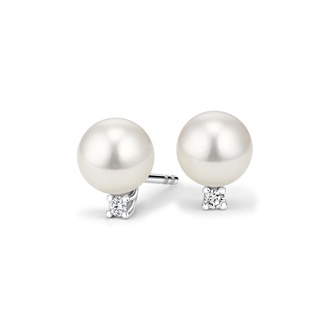 Premium Akoya Cultured Pearl Diamond Earrings (7mm) in 18K White Gold