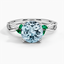 Aquamarine Willow Ring With Lab Emerald Accents in 18K White Gold