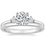 18K White Gold Three Stone Floating Diamond Ring with Petite Comfort Fit Wedding Ring