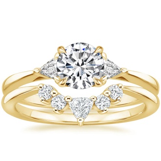 18K Yellow Gold Trillion Three Stone Diamond Engagement Ring with Hadley Contoured Diamond Ring