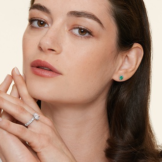 Emerald Halo Diamond Earrings in 18K White Gold