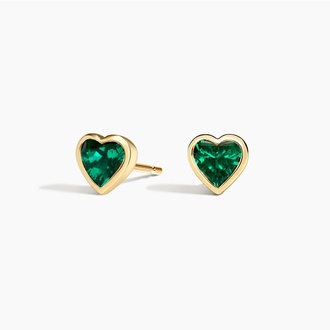 Lab Emerald Heart Stud Earrings