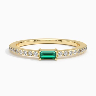 Baguette Lab Emerald and Diamond Ring