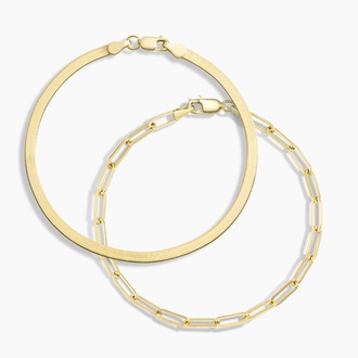 Herringbone and Paperclip Chain Bracelet Set