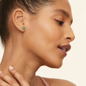Solitaire Emerald Stud Earrings in Platinum