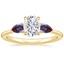 Yellow Gold Moissanite Opera Ring with Lab Alexandrite Accents