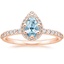 Rose Gold Aquamarine Shared Prong Halo Diamond Ring
