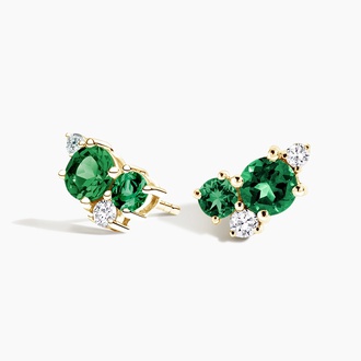 Lab Emerald and Diamond Cluster Earrings