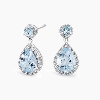 Aquamarine and Diamond Drop Earrings