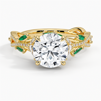 18K Yellow Gold Luxe Secret Garden Lab Emerald and Diamond Ring