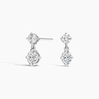 Oval Diamond Drop Earrings in 18K White Gold