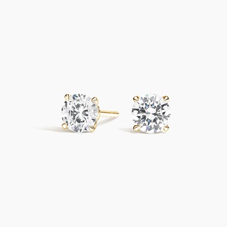 Claw Prong Round Diamond Stud Earrings in 18K Yellow Gold