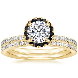 18K Yellow Gold Waverly Diamond Ring with Black Diamond Accents with Luxe Ballad Diamond Ring