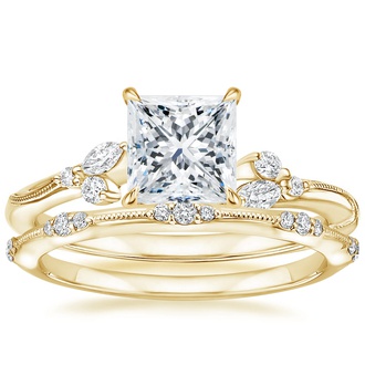 18K Yellow Gold Camellia Diamond Ring with Alena Diamond Ring