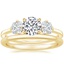 18K Yellow Gold Three Stone Cushion Diamond Ring with Petite Comfort Fit Wedding Ring