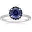 18KW Sapphire Waverly Halo Diamond Ring with Black Diamond Accents, smalltop view