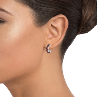 Garnet and Diamond Huggie Hoop Earrings